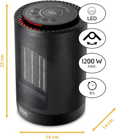 Перший австрійський енергозберігаючий вентилятор-обігрівач Маленький та тихий радіаційний обігрівач з керамічним нагрівальним елементом Осцилюючий обігрівач Електричний обігрівач 600-1200 Вт, таймер, термостат, захист від перекидання, чорний