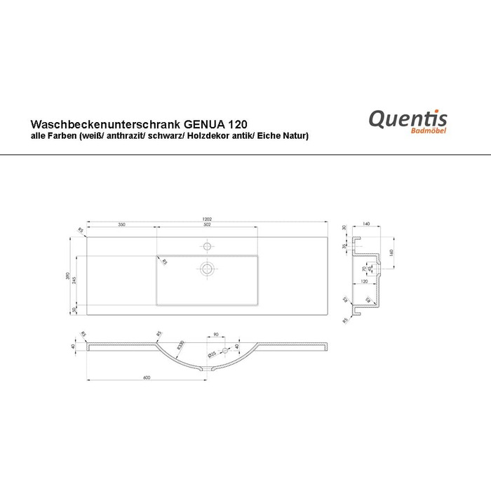 Меблі для ванної кімнати Quentis Genoa 120 см, умивальник і нижня шафа, натуральний дуб