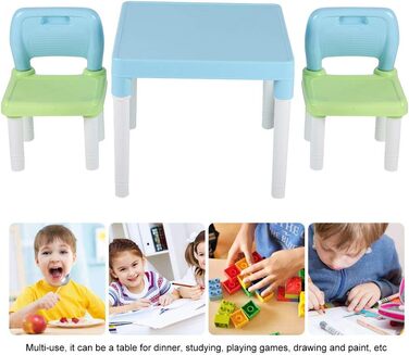Комплект столу та стільців SIXRUN, пластик ПП, зручний дизайн, багатофункціональний для навчання мистецтву та гри (синьо-зелений)