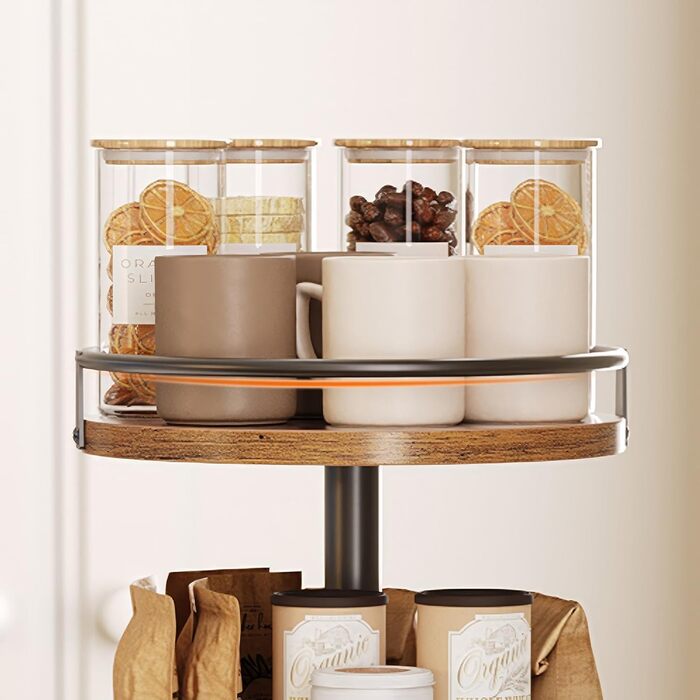Підставка для спецій HOOBRO, кухонна полиця, 3-рівнева обертова підставка для спецій, кухонний органайзер, тримач для спецій, для кухонної стільниці, туалетного столика, обіднього столу, рустикальний коричневий та чорний EBF09TL01 25 x 25 x 48 см рустикал