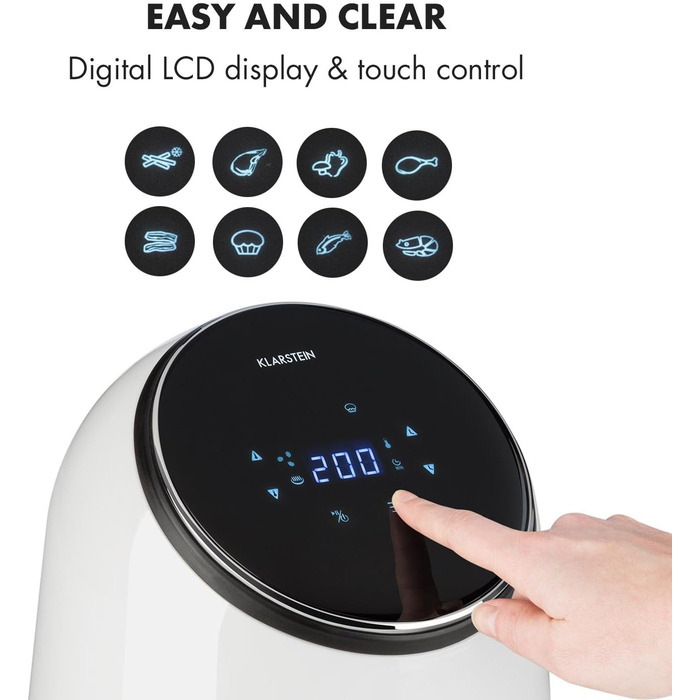 Фритюрниця, фритюрниця, аерофритюрниця, 1300 Вт, ємність 2,5 л, смаження без жиру, випічка, гриль, смаження, 8 програм, антипригарне покриття CeraPlus, білий