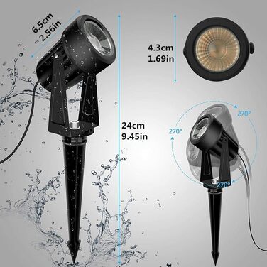 Світлодіодні вуличні садові ліхтарі Svater, 28 м/92 фути, 8 шт., 1600 люмен, 8 x 2 Вт, 27 В COB, водонепроникні IP65, теплий білий колір із заземлювальним шипом для саду та подвір&39я, 8-в-1