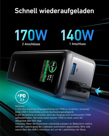 Портовий павербанк, Smart App Control, сумісний з MacBook Pro/Air, iPhone 15/14 Series, Galaxy, AirPods та іншими (зарядний кроншт