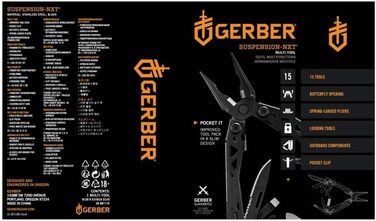 Мультитул Gerber з затискачем на поясі та 15 функціями, Suspension NXT, вага 190 г, довжина в закритому стані 10,8 г, чорний, 30-0
