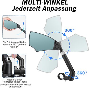 Велосипедні дзеркала, дзеркала заднього виду для велосипедів з висувною стійкою дзеркала, складні велосипедні дзеркала для керма 20-23 мм, дзеркала високої роздільної здатності для керма з поворотом на 360 (пара)