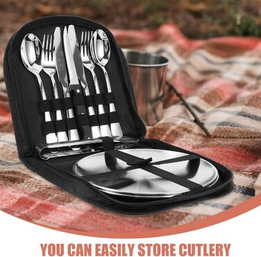 Набір столових приборів з нержавіючої сталі для кемпінгу FOMIYES, 10 предметів із сумкою для зберігання, набір столових приборів для кемпінгу, походів та пікніків, портативний нержавіючий посуд для 2 осіб