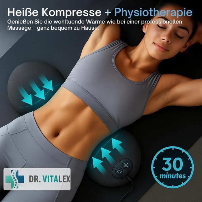 Масажер для спини Dr. Vitalex 3-в-1 OrthoFlex Pro, електрична подушка для поперекової підтримки з підігрівом та вібрацією, масажер для попереку та хребта, темно-сірий, 59*23*8 см