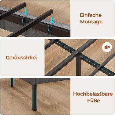 М&39яке ліжко AOGLLATI 140x200 з металевою рейковою основою, каркас ліжка зі світлодіодним освітленням та розетками, ліжко з місцем для зберігання, металеве ліжко з узголів&39ям, двоспальне ліжко, каркас ліжка з USB-портами, 140x200 см