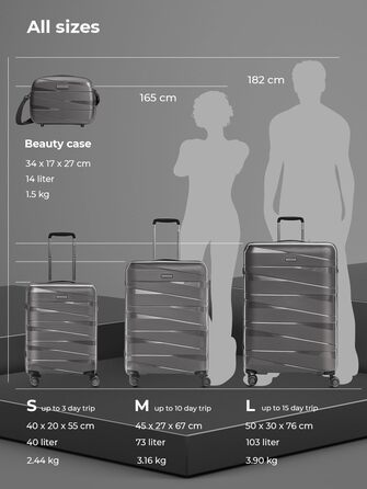 Набір валіз REDOLZ з твердою оболонкою з 3 предметів виготовлений з високоякісного, легкого поліпропіленового матеріалу 4 подвійні колеса та TSA для чоловіків та жінок (Essentials 10) Сірий металевий набір валіз (3 предмети)