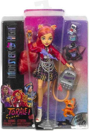 Колекційна лялька Monster High Toralei HHK57, смугаста, з домашніми тваринами та аксесуарами, Солодкі ікла G3 Перезавантаження, різнокольорова