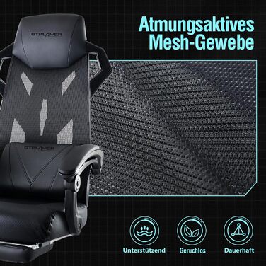 Ергономічне офісне крісло GTPLAYER, стілець для роботи, регульована поперекова опора, підголівник, крісло керівника з підлокітниками, що з&39єднуються, безшумні колеса, чорний колір, вантажопідйомність до 150 кг