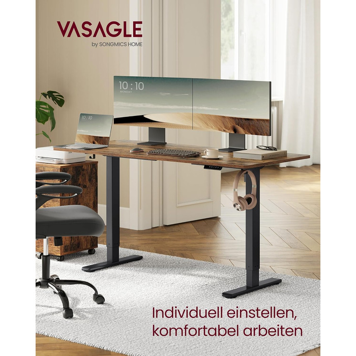 Електричний стіл VASAGLE з регульованою висотою, каркас столу, підставка для столу, без стільниці, з 2 гачками, функція пам&39яті з 3 висотами, сталь, чорний колір LSD021B01V2 1 чорний колір