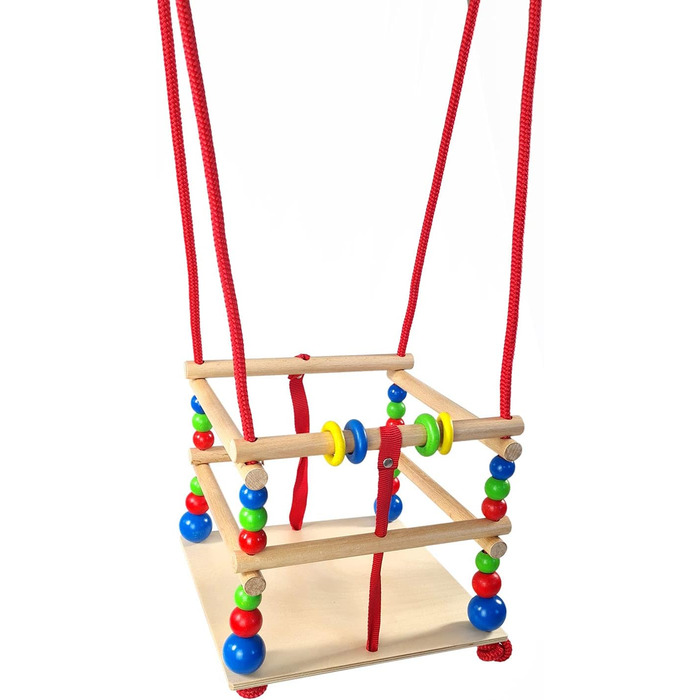 Решітчаста гойдалка з дерева з перекладинами, різнокольоровими намистинами і кільцями, ручної роботи, для дітей від 12 місяців, ро