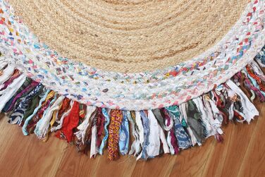 Індійський круглий килим ручної роботи CASAVANI, 12 різнокольорових кіл, килим кілім, натуральна китиця, бавовна чінді, джутовий к