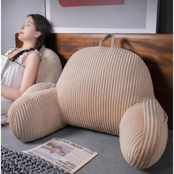 Подушка для читання, м&39яка плюшева подушка для спини з ручкою та кишенею, подушка для читання для дітей та дорослих, подушка для спинки дивана, ігрова, телевізійна, розслаблюючі подарунки (кремова, 80 x 50 см) Кремового кольору 80x50 см