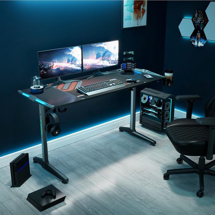 Ігровий стіл EUREKA ERGONOMIC, 140 x 60 см, МДФ / сталь / вуглецеве волокно, чорний