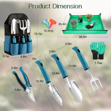 Набір садового інструменту Housolution, 8 предметів, міцний алюмінієвий сплав, з сумкою для зберігання з гумовим покриттям, ідеальний подарунок для садівників, синьо-чорний