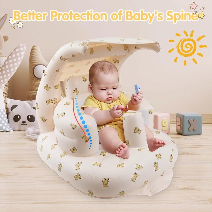 Надувне дитяче крісло з сонцезахисним козирком для дітей від 3 місяців, дитячі підлогові сидіння для сидіння, дитячі сидіння для м