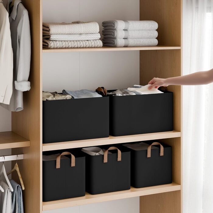 Кошики для зберігання тканини StorageWorks, складні полиці, коробки для зберігання, великі органайзери для шафи з ручками, органайзер для одягу, іграшок, светрів, чорний, 2 предмети, 42 x 30,5 x 26 см