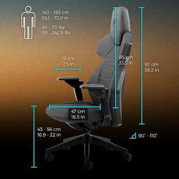Ігрове крісло noblechairs Dawn TX сірого кольору ергономічне робоче крісло зі складними підлокітниками, синхронним механізмом, оббивкою з повітропроникної тканини, поперековою опорою, універсальними колесами, гранітним покриттям