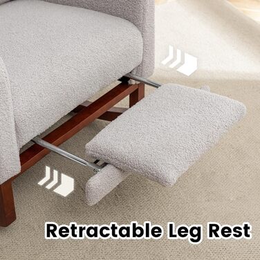 Крісло-гойдалка з підставкою для ніг, крісло-гойдалка, м&39яке крісло для годування з дерев&39яними ніжками та боковими кишенями, крісло для годування з високою спинкою для вітальні, спальні, дитячої кімнати (оксамитовий світло-сірий)