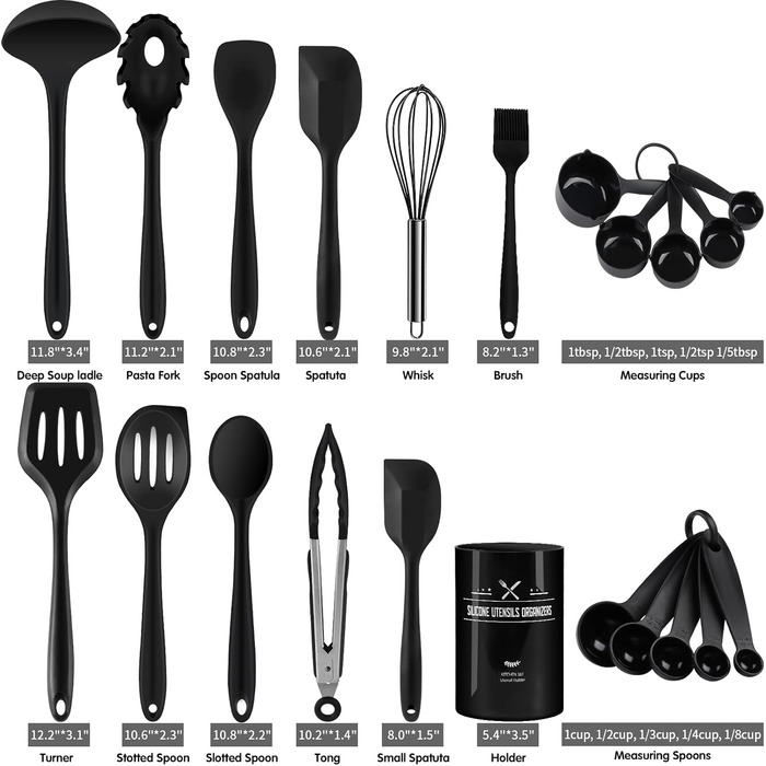 Набір кухонного посуду Wildone, 22 шт. и, повністю силіконовий, термостійкий, антипригарний, без бісфенолу А, шпатель, ложка, щипц