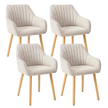 Крісло Обідній Набір з 4 Предметів Бежевий Дерев&39яний Набір Крісло М&39яке Крісло з Підлокітниками Їдальня Кухонний Крісло Вітальня Крісло з Поліестеру Набір з 4 Предметів Бежевий-поліестер