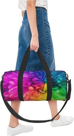 Спортивна сумка для подорожей, красивий веселковий принт з квітами та хризантемами, сумка на нічліг, чорний колір, універсальний розмір