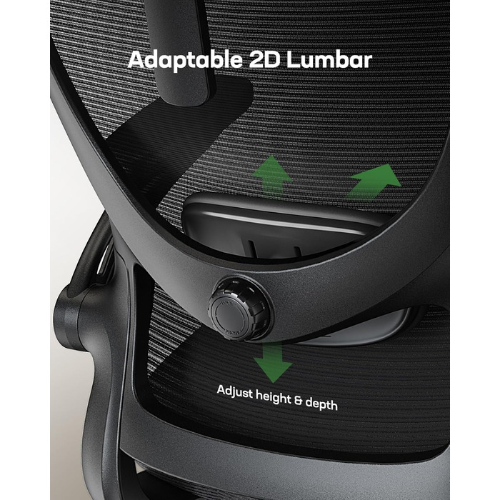 Ергономічне офісне крісло Marsail з регульованим підголівником, поперековою опорою та складними 3D-підлокітниками, регульована висота, обертове крісло, вантажопідйомність до 136 кг/300 фунтів, чорний колір, 58 Г x 60 Ш x 132 В см