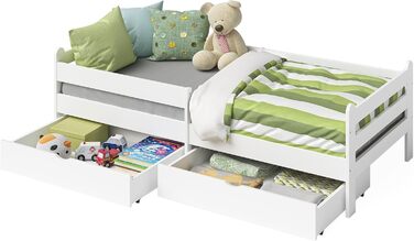Дитяче ліжко Bellabino Kuru 90x200 з 2 висувними шухлядами, односпальне дитяче ліжко з захистом від випадіння та рейковою рамою, д