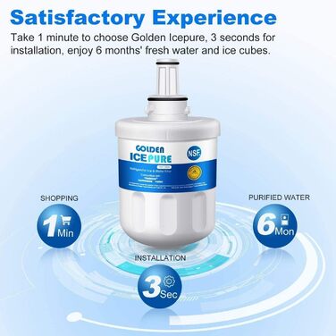Фільтр для води холодильника GOLDEN ICEPURE, сумісний з Samsung DA29-00003F, DA29-00003G, Aqua Pure Plus Hafin, DA29-00003B, DA29-00003A, DA97-06317A, RFC1100A (2 шт., з наявним чеком) - RWF1100A (набір 2х1)