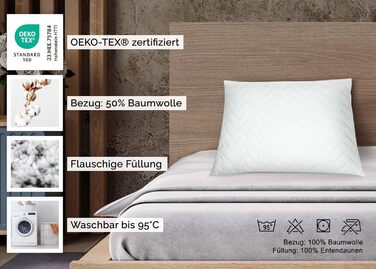 Антиалергенна подушка ZOLLNER із зигзагоподібним стеганням, 60x80 см - наповнювач з поліестеру - дихаючий чохол зі змішаної тканини - можна прати при температурі до 95C - готельна якість, біла, 60 x 80 см