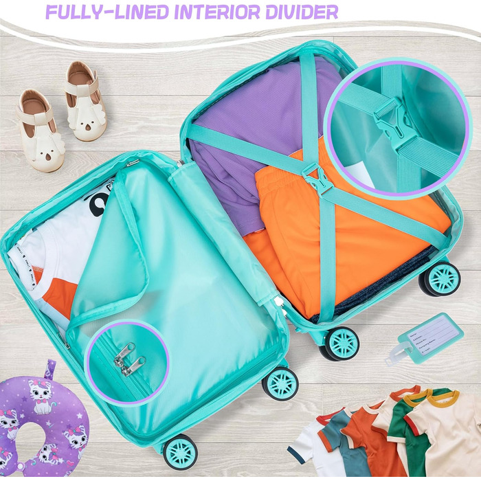 Дитячий набір валіз та рюкзака Кішечка (5 предметів) - валіза-каталка, ручна поклажа, дорожній набір, твердий корпус для дівчаток