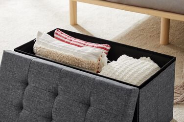 Лавка для зберігання Zedelmaier, м&39яка лавка, пуф, скриня для зберігання, вантажопідйомність до 300 кг, 76 x 38 x 38 см (льон - темно-сірий), темно-сірий, 38Г x 76Ш x 38В см