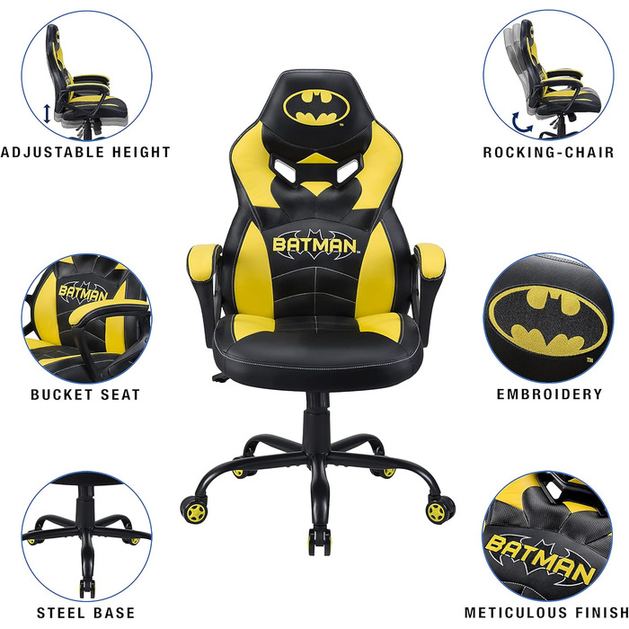 Бетмен - Крісло юніорського гравця - Офісне крісло гравця - Офіційно ліцензоване DC Comics Black Junior 2021