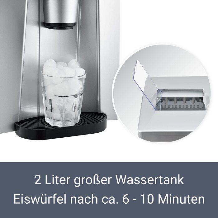 Машина для виробництва кубиків льоду Juskys PIM200L з прямим дозатором і таймером 2в1 до 12 кг/день, кубики льоду за 6-10 хвилин, 2 розміри, резервуар 2 л льодогенератор сріблястий
