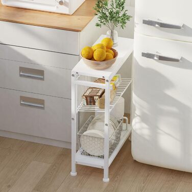 Вузький журнальний столик, маленький журнальний столик з 3 полицями, стійка для журналів, журнальний столик для вузьких приміщень, дротяна сітка, маленька тумбочка для ліжка, для вітальні, спальні, білий