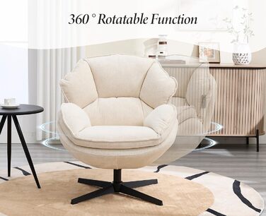 Крісло Chairus Lounge Chair, обертове крісло для вітальні, крісло з м&39якою шеніловою оббивкою, спальня, сучасне крісло, коктейльне крісло (біле)