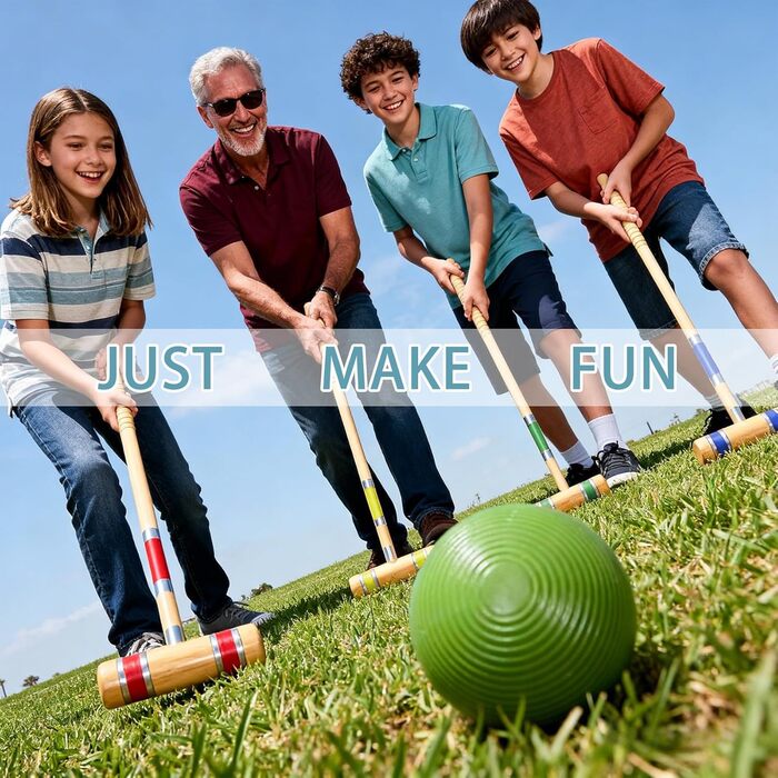 Набір для крокету Pointyard, 6 гравців, 71 см, з дерев&39яними молотками, кольоровими м&39ячами, хвіртками, кілками для дорослих, підлітків, сімей, ідеально підходить для гри на газоні, у дворі, в парку (включає сумку для перенесення), різнокольоровий