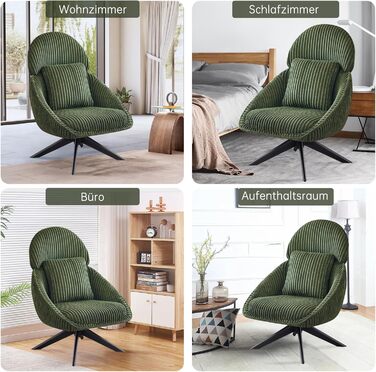 Крісло-шезлонг, крісло для вітальні, поворотне на 360, крісло з відкидною спинкою, м&39яке крісло з товстою знімною декоративною подушкою, крісло-реклайнер/крісло для читання для вітальні, спальні, офісу, зелене