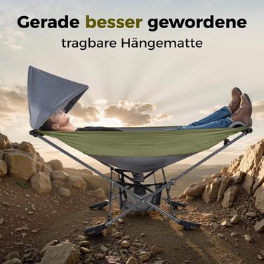 Гамак для кемпінгу HIGH POINT SPORTS, гамак для вулиці зі знімним сонцезахисним тентом, вантажопідйомність 250 фунтів, міцний портативний гамак з дорожньою сумкою для саду, приміщень, балкону, патіо, кемпінгу, зелений