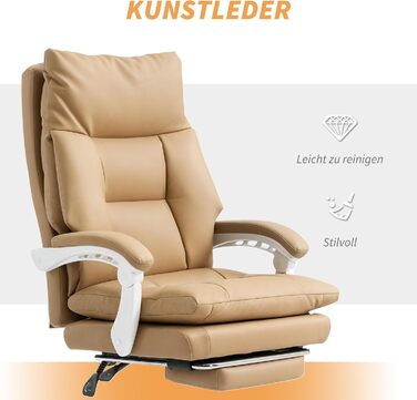 Офісний стілець HOMCOM Ергономічне робоче крісло з поперековою опорою, складні підлокітники, підставка для ніг, регульоване по висоті поворотне крісло з функцією відкидання, штучна шкіра, м&39яке комп&39ютерне крісло, світло-коричневий