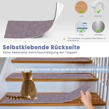 Сходинки 20 x 56 см, м&39який ворс, самоклеючі та протиковзкі, можна різати, багаторазові, 5 протиковзких сходинок, килимки для сходів для дітей та домашніх тварин, A