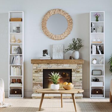 Біла книжкова полиця IRONCK, кубічна полиця з 8 полицями, вузька полиця для вітальні, офісу, спальні, кабінету, 23,6 x 30 x 180 см