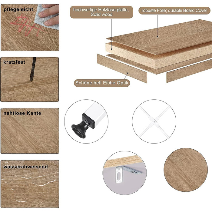 Окремостояча полиця WOLTU з 4 полицями, книжкова шафа, кухонна полиця, полиця для ванної кімнати з дерева та металу, полиці для комори, 60 x 27,5 x 126 см, білий світлий дуб, RGB9304hei, 4 рівні (60 x 27,5 x 126 см), білий світлий дуб