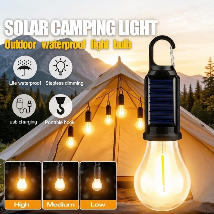Світлодіодні кемпінгові ліхтарі, акумуляторні, портативні водонепроникні аварійні ліхтарі з 4 режимами, підвісні лампочки для наметів із затискачами для кемпінгу, походів, вечірок, ураганів, 4