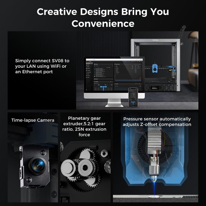 Принтер Sovol SV08 з камерою, 350x350x345 мм Core-XY 3D-принтер 700 мм/с, високошвидкісний друк із відкритим вихідним кодом, 3D-