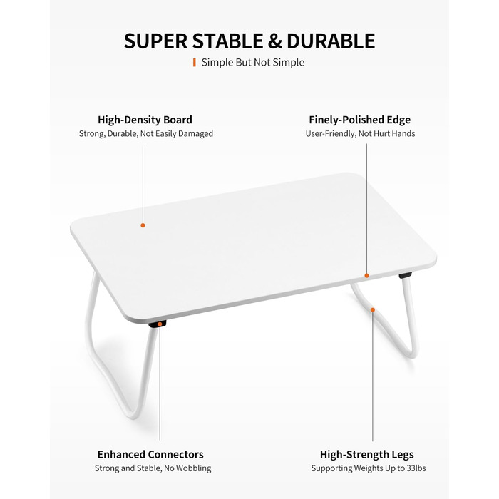 Складаний стіл для ноутбука, портативний стіл для колін, приліжкова тумбочка, легкий столик для сніданку, піднос, робочий стіл, підставка для ноутбука, міні-стіл для роботи, письма, малювання, їжі, білий/Розкішний сад