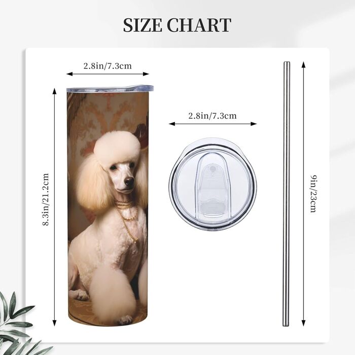 Кухоль з прямою трубочкою, дизайн пуделя, принт, дорожній кухоль, підходить для кемпінгу, офісу та дому, 590 мл