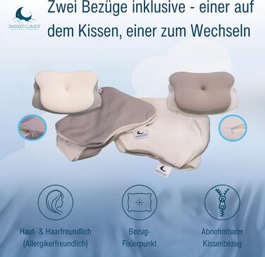 Ергономічна подушка - Ортопедична подушка для шиї з піни з ефектом пам&39яті - Подушка для сну на боці з 2 чохлами - Регульована висота - Сертифікована - Підтримує біль у шиї - Сірий/Білий